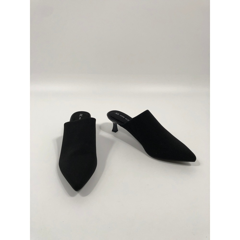 Anne Klein Pointed Toe Kitten Heel Mules Womens 8.5 Black 90s Minimalist Chic
